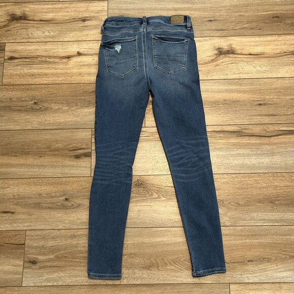 Women's American Eagle Jeans SZ 4 Hi-Rise Jegging Stretch Distressed Denim - Picture 11 of 13